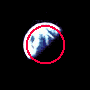 Фрагмент фото NASA AS17-137-20957. Изображение Земли, на которое наложена красная окружность диаметром 37 пикселей (расчетный размер Земли).